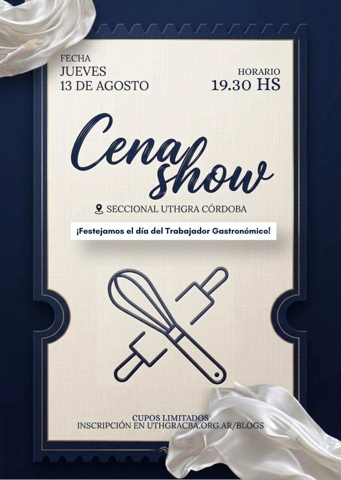 Cena Show en UTHGRA Córdoba - Día del Trabajador del Turismo, Hotelero y Gastronómico